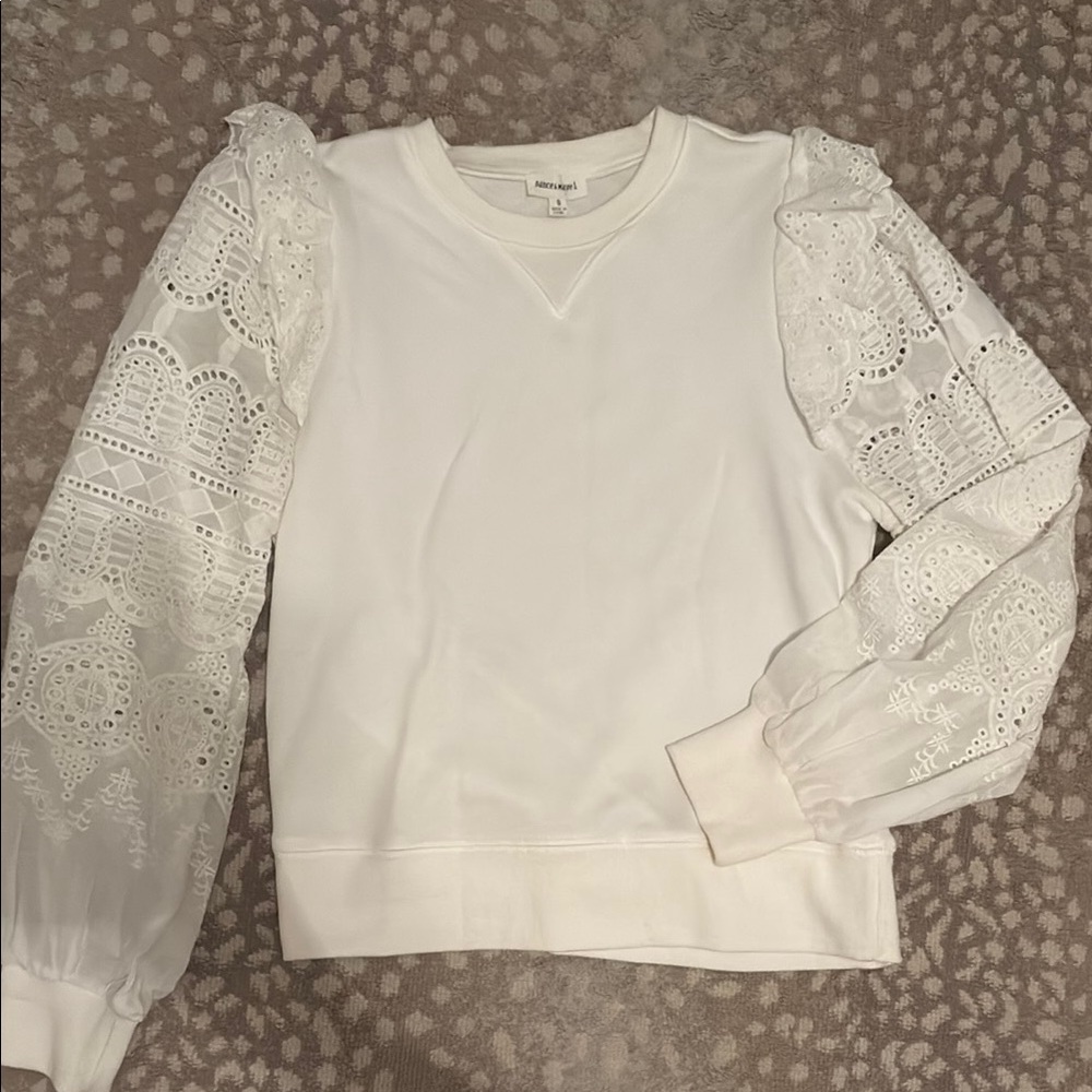 Dance & Marvel White Ruffled Eyelet Long Sleeve Sweatshirt